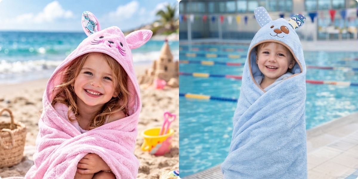 Okrycie kąpielowe z kapturkiem na plaży i basenie